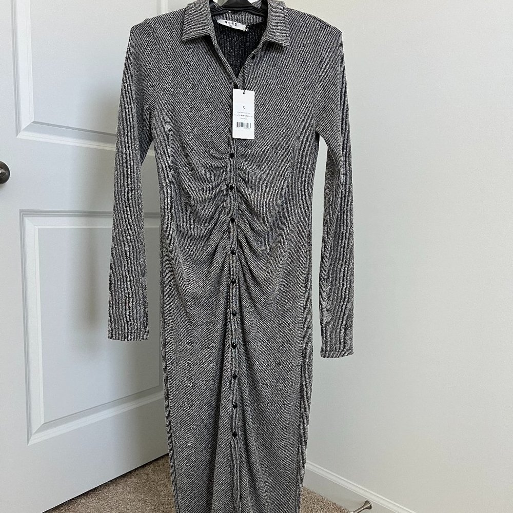 Gray front draped dress NA-KD